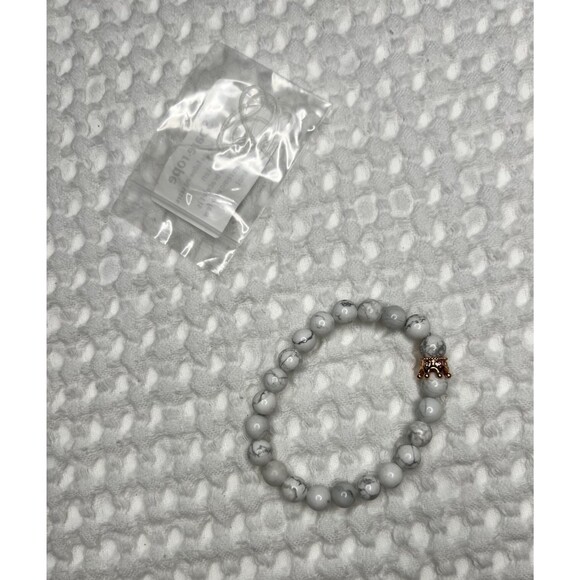 Anklet Bracelet Gold Plated Simulated Howlite Jewelry Adjustable V Initial A1 - Picture 9 of 12